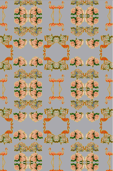FLAMINGO PEONIES VELVET FABRIC-GREY