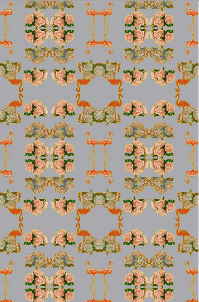 FLAMINGO PEONIES VELVET FABRIC-GREY