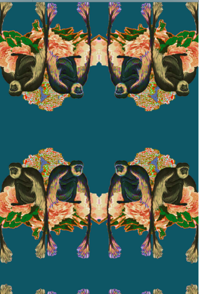 MAKAKU PEONIES ECO CANVAS FABRIC-PETROL