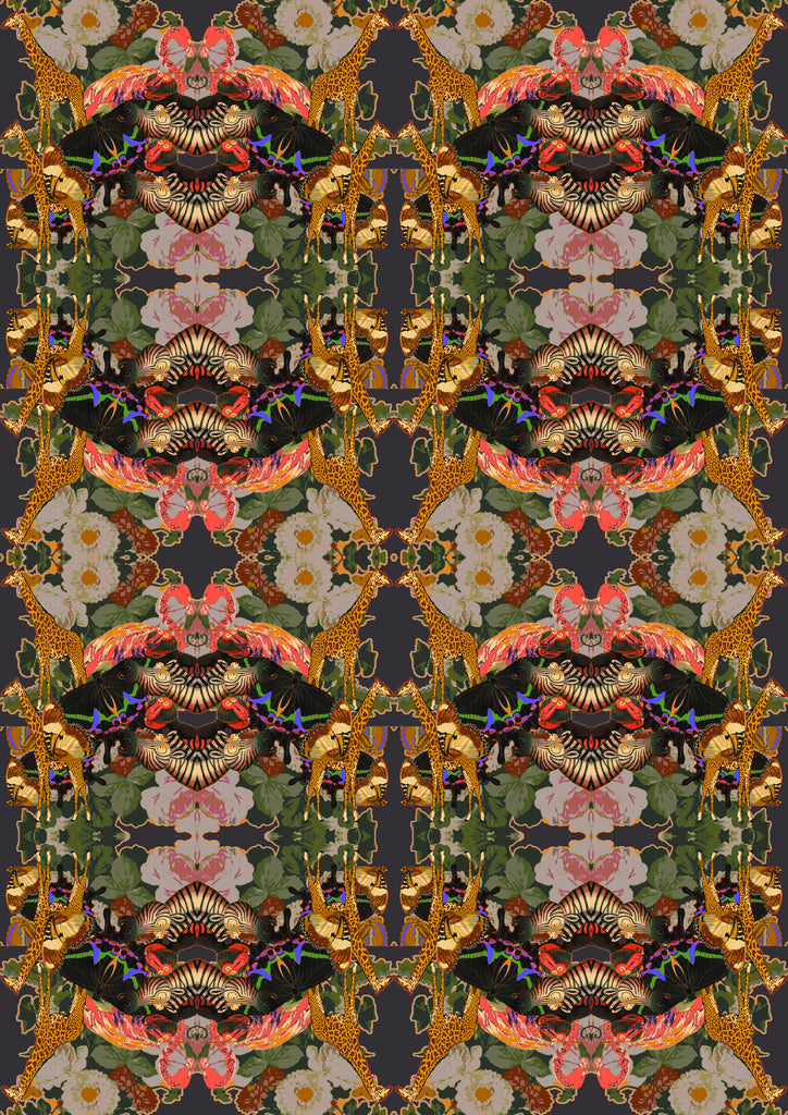 JARDIN DE FLEUR WILD ECO CANVAS FABRIC-NOIR