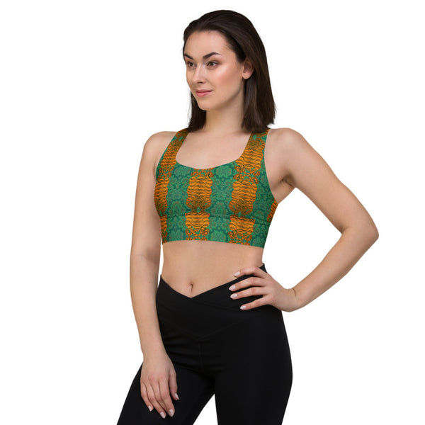 Greeny Print Longline Sports Bra
