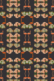 FLAMINGO PEONIES VELVET FABRIC - NOIR