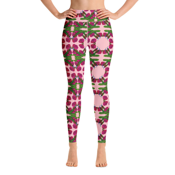 Peacock rose Print Yoga Leggings-White