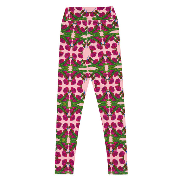 Peacock rose Print Yoga Leggings-White