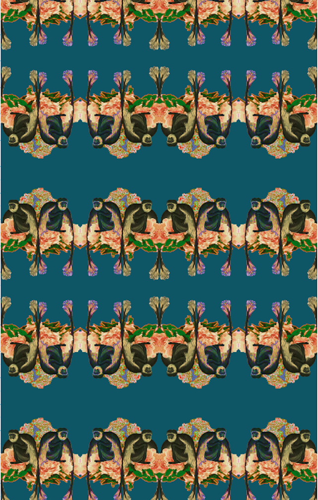 MAKAKU PEONIES VELVET FABRIC-PETROL