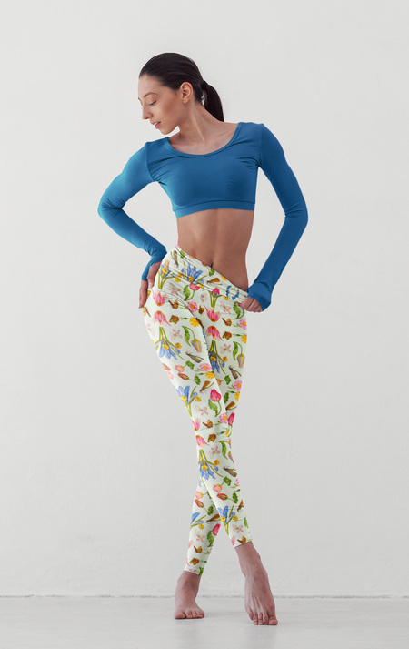 Bees n blues Print Yoga Leggings