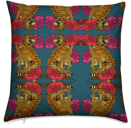 KINSHASA TIGER  LARGE CUSHION - PETROL