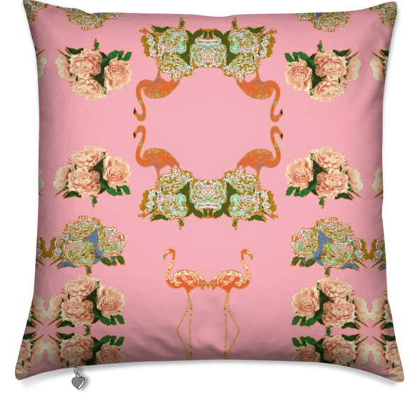 FLAMINGO PEONIES MEDIUM CUSHION - ROSE