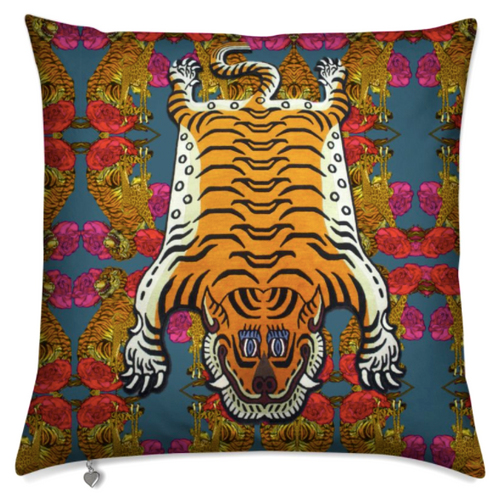 KINSHASA TIGER  LARGE CUSHION - PETROL