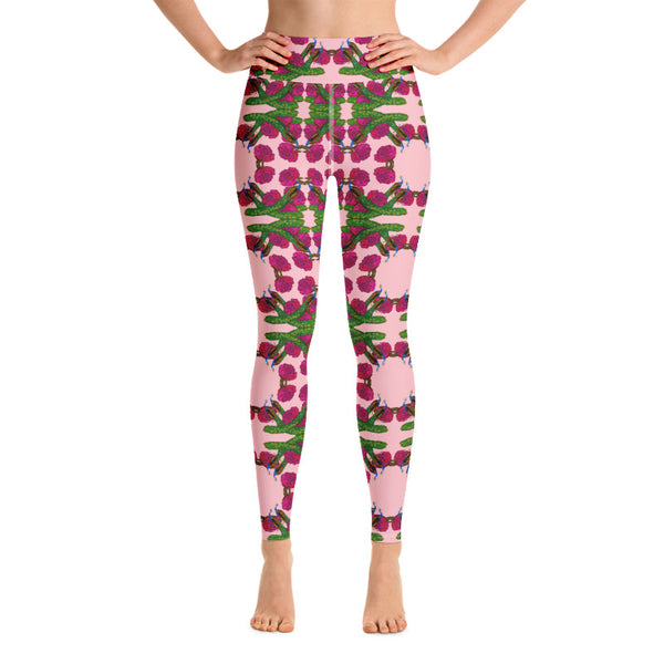 Peacock rose Print Yoga Leggings-White