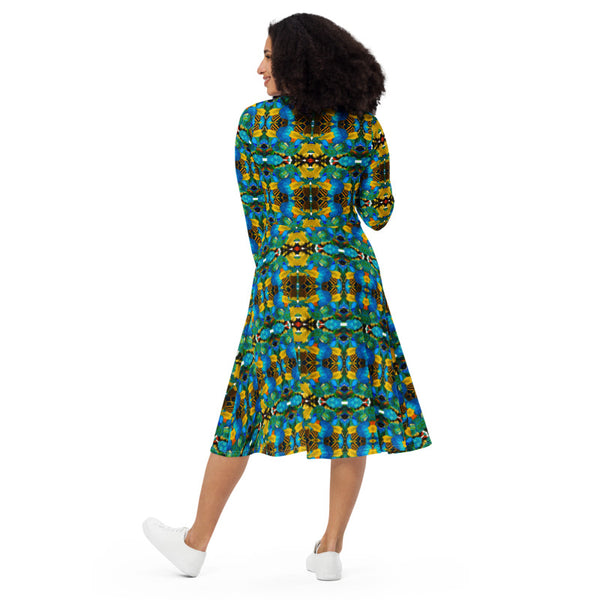 Bees n blues long sleeve dress